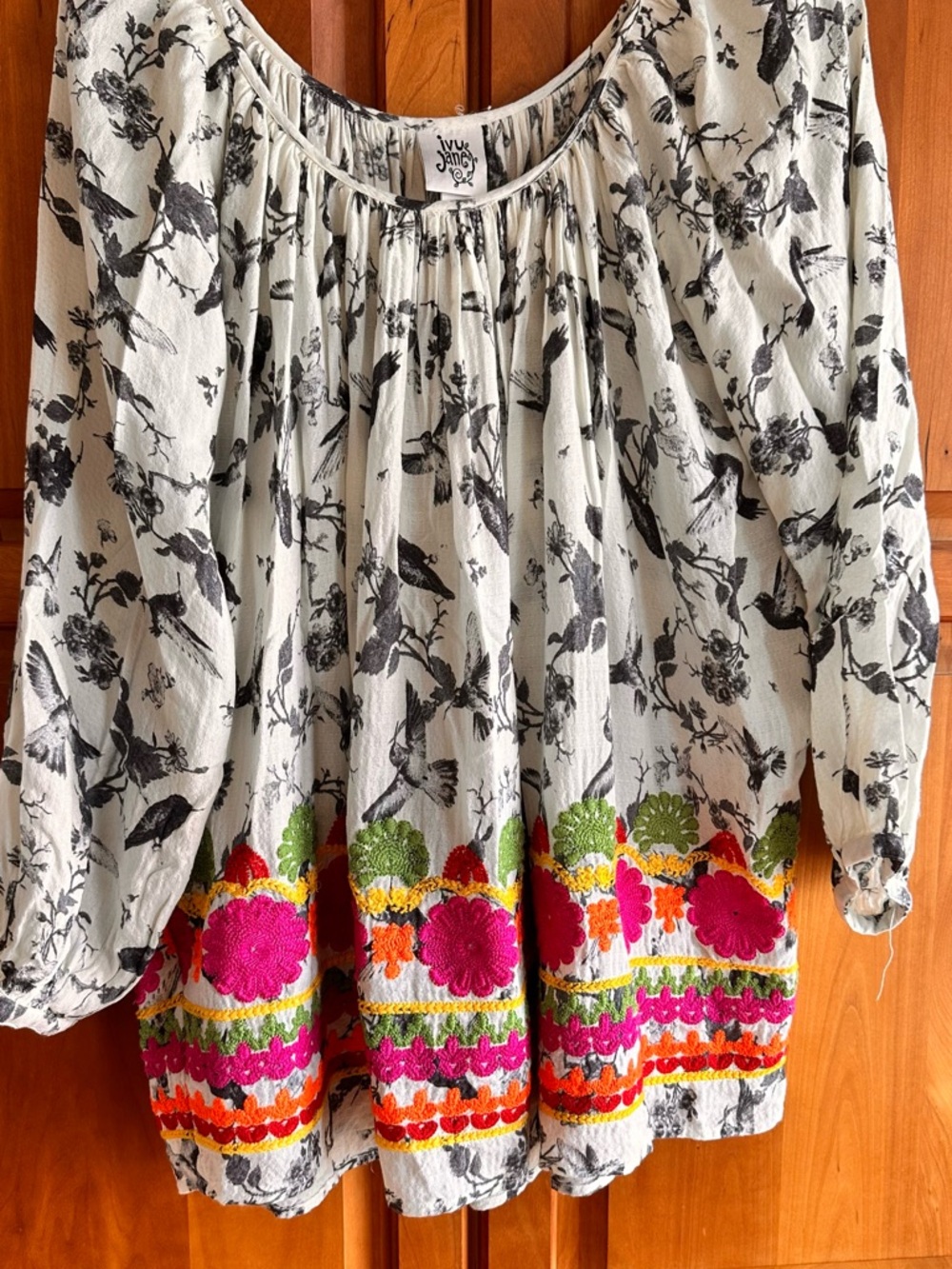 Ivy Jane Embroidered Boho Peasant Top,White, 24" pit to pit, NWOT unworn